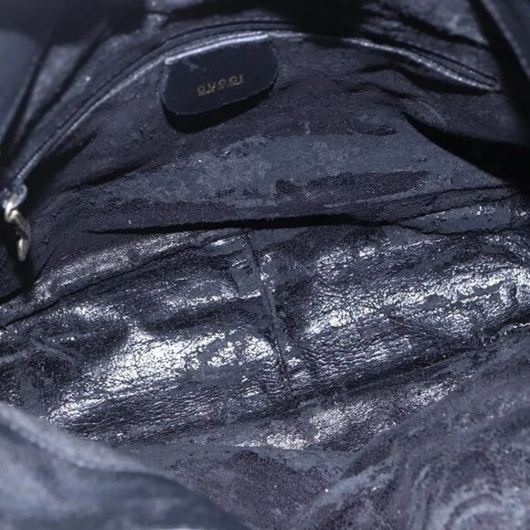 GUCCI Bamboo Shoulder Bag Leather 2way Black Gold Auth - Picture 10 of 16